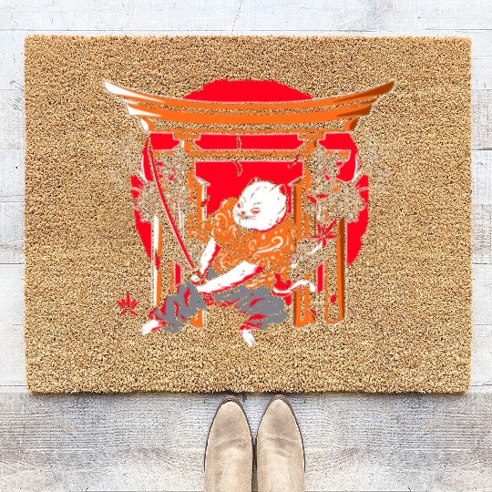 Kanji Japan Katana Ninja Cat Samurai Coir Doormats