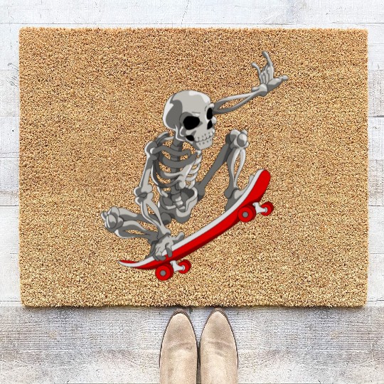 Skateboarding Skeleton Halloween Skater Skateboard Coir Doormats