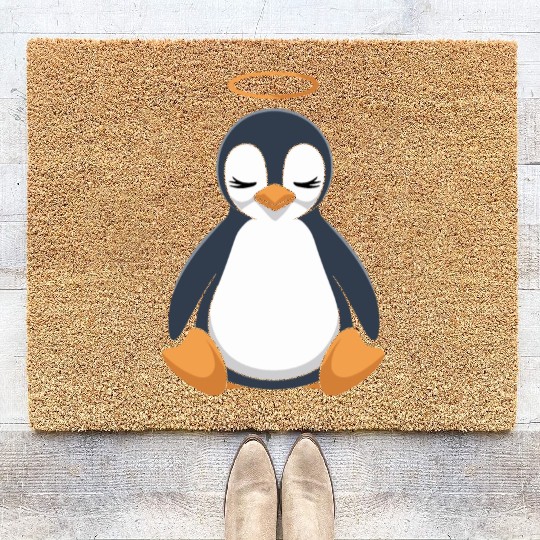 Peaceful Penguin with Halo Design Coir Doormats
