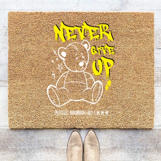 Teddy Bear "Never Give Up" Coir Doormats