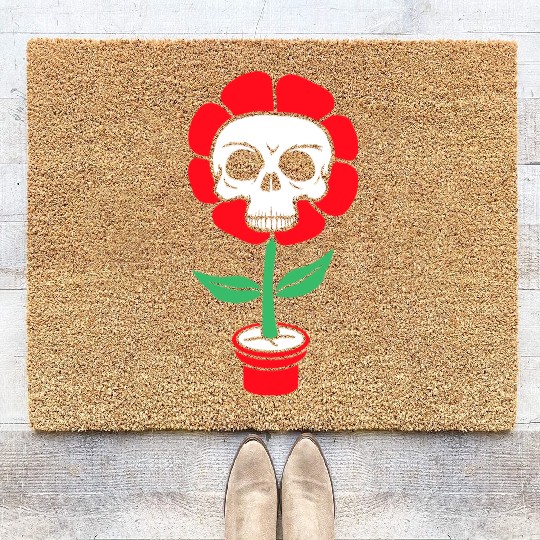 Evil Skull Flower Horror Halloween Skeleton Head Coir Doormats