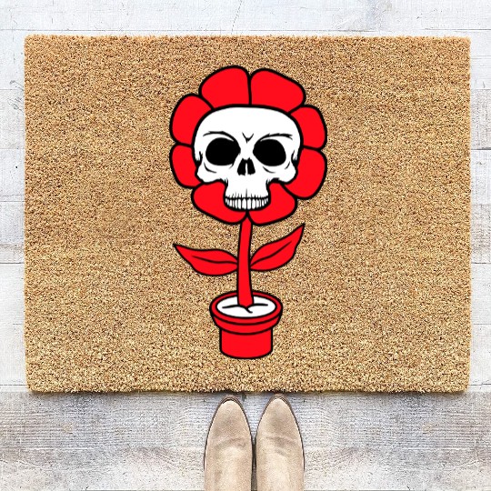 Evil Skull Flower Horror Halloween Skeleton Head Coir Doormats