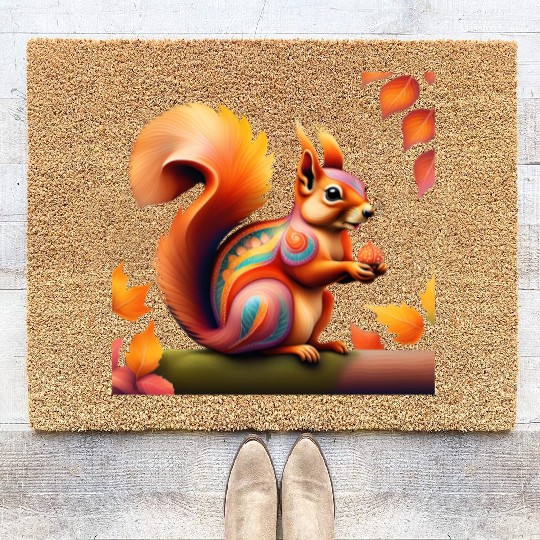 Fall Squirrel Alebrije Coir Doormats