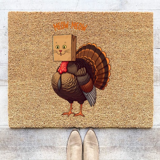 Turkey Funny Fake Cat Meow Thanksgiving Coir Doormats