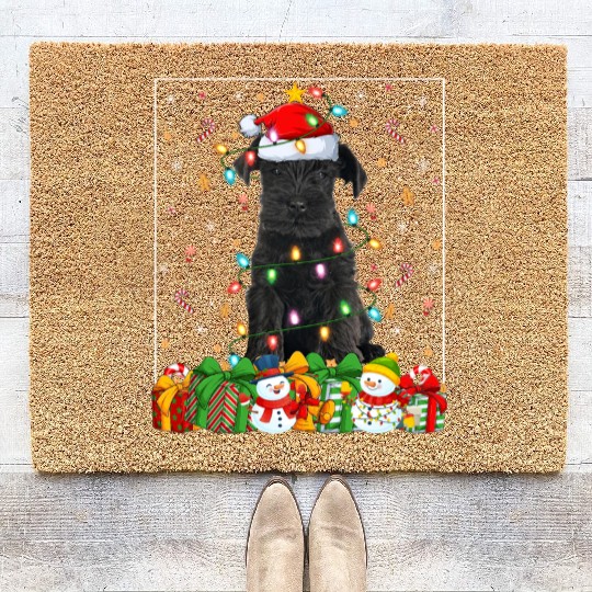 Miniature Schnauzer Dog Christmas Lights Coir Doormats