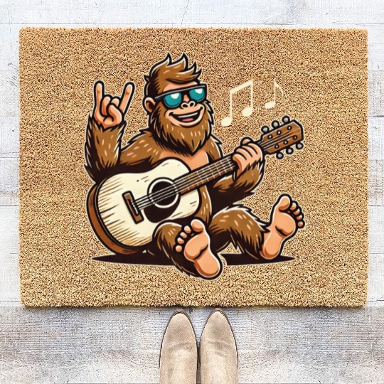 Funny Bigfoot Sasquatch Singing Guitar Playing Coir Doormats