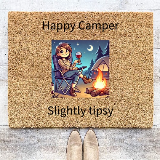 Happy camper slightly tipsy design Coir Doormats
