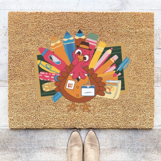 Cute Crayons One Thankful Teacher Turkey Idea Coir Doormats
