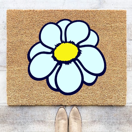 Small Daisy Flower White Decorative Nature Design Coir Doormats