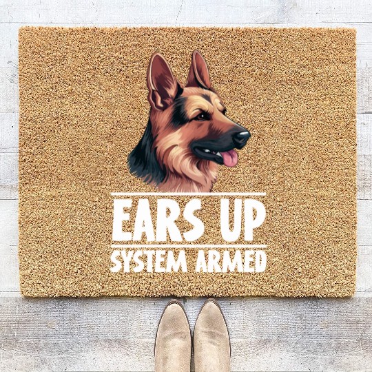 Ears Up System Armed German Shepherd Dog Coir Doormats