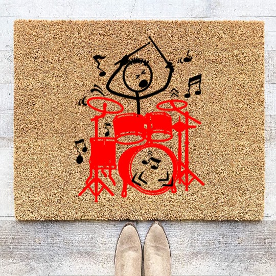 red drum set drummer Coir Doormats