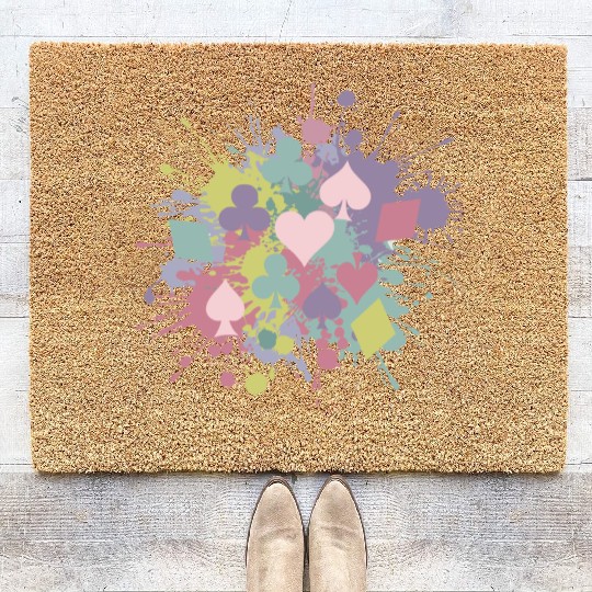 Paint Splatter Playing Card Suits Design Coir Doormats