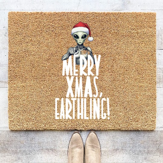 Happy Xmas Earthling Alien Christmas Coir Doormats