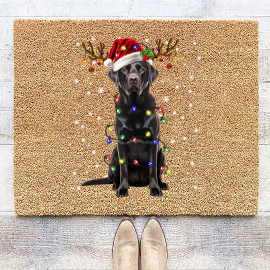 Black Lab Labrador Christmas Tree Light Coir Doormats