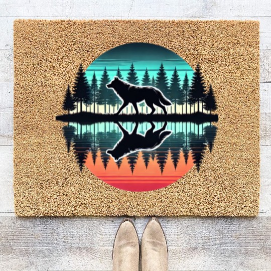 wolf forest Reflection Scenic Wilderness lovers Coir Doormats
