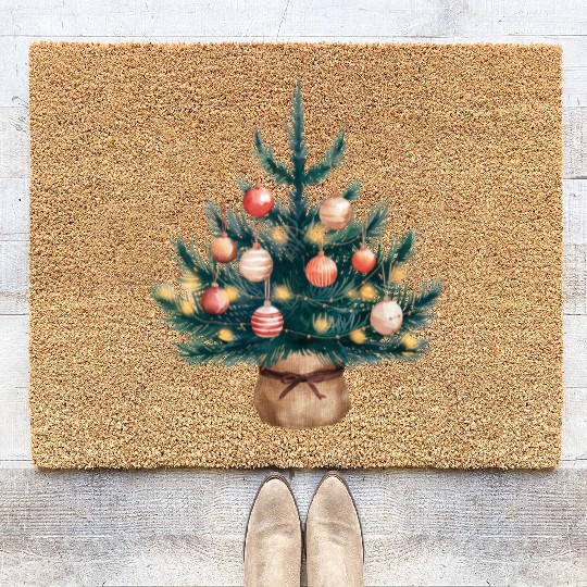 Christmas Tree Retro, Merry Christmas Coir Doormats