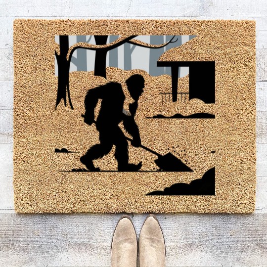 Bigfoot Shoveling Snow Coir Doormats