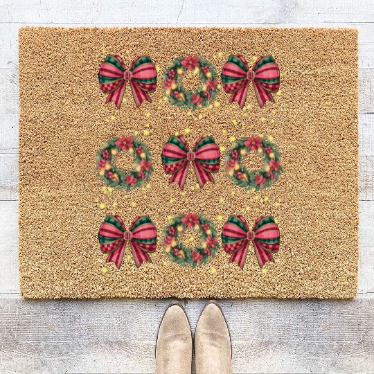 Christmas wreath, Christmas Coquette Bow Coir Doormats