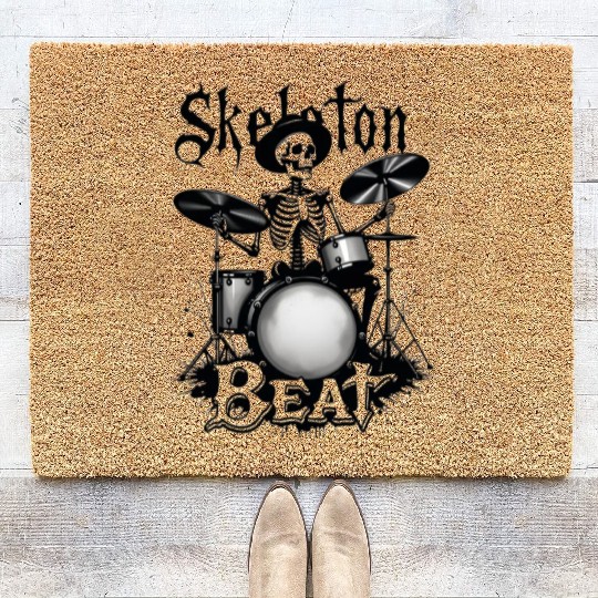 Skeleton Beat: Funny Cowboy Skeleton Playing Drums Coir Doormats