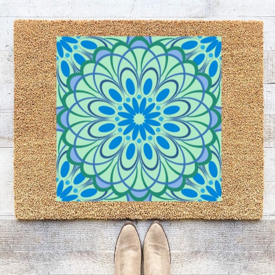 mandala Jade Stained Glass Coir Doormats