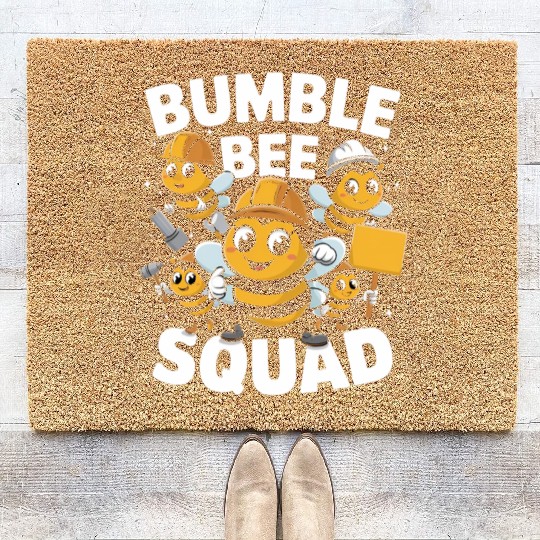 Fun Bumblebee Squad Cartoon Art Coir Doormats
