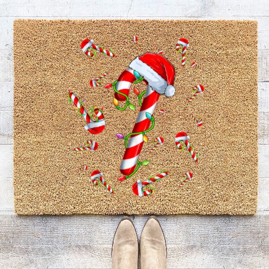 Candy Cane Merry and Bright Red and White Candy Coir Doormats