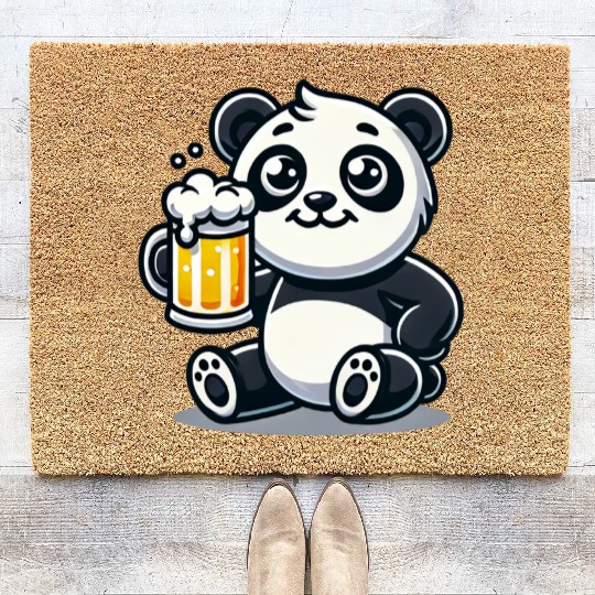 Cute Panda Drinking Beer Coir Doormats
