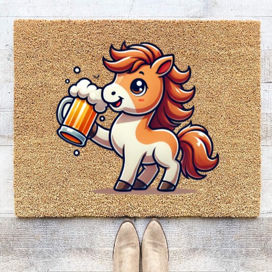 Cute Pony Drinking Beer 3 Coir Doormats