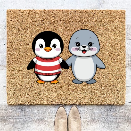 Penguin and Seal Friends Coir Doormats
