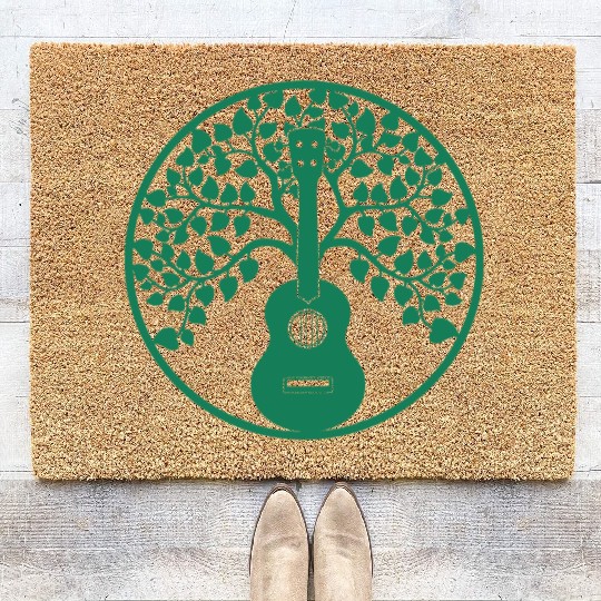 ukulele tree mandala green Coir Doormats