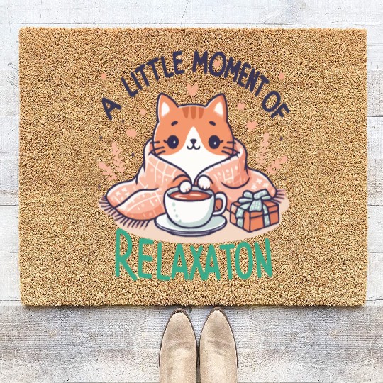 gift idea funny quote relaxation design kawaii cat Coir Doormats