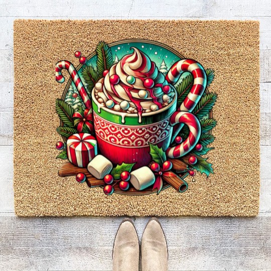 Festive Hot Cocoa Christmas Delight Coir Doormats
