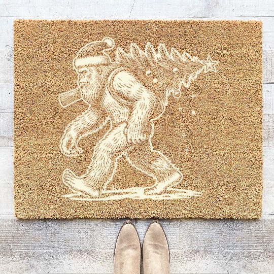 Christmas Bigfoot With Christmas Tree Coir Doormats