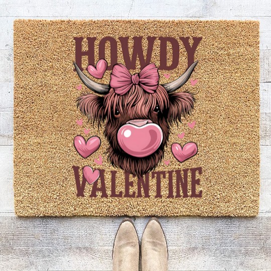 Valentines Day Highland Cow Coir Doormats