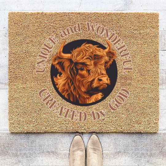 Unique and Wonderful Highland Cow Created by God Coir Doormats