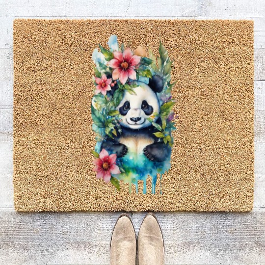 plexiglass of panda swimming Coir Doormats