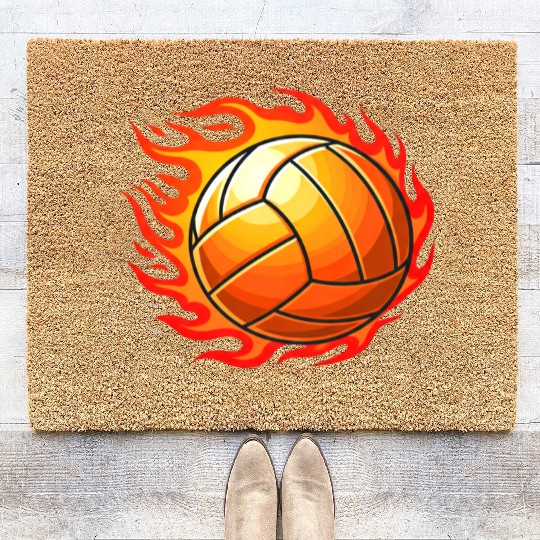 Fiery Volleyball Flame Design Coir Doormats