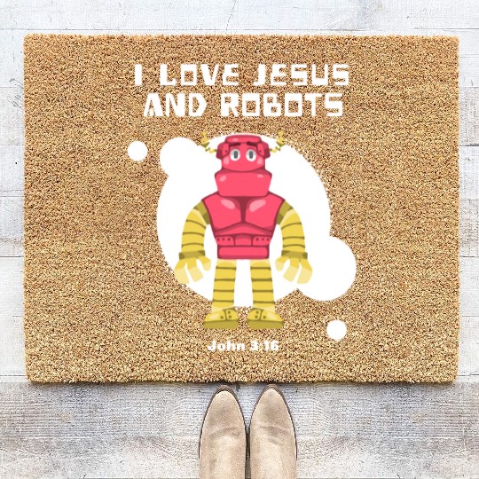 I Love Jesus and Robots, John 3:16 Coir Doormats