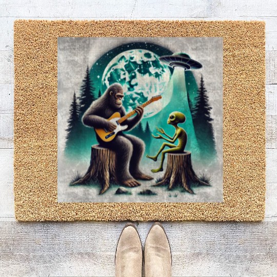 Alien Bigfoot Guitar Sasquatch Present For Kids Coir Doormats