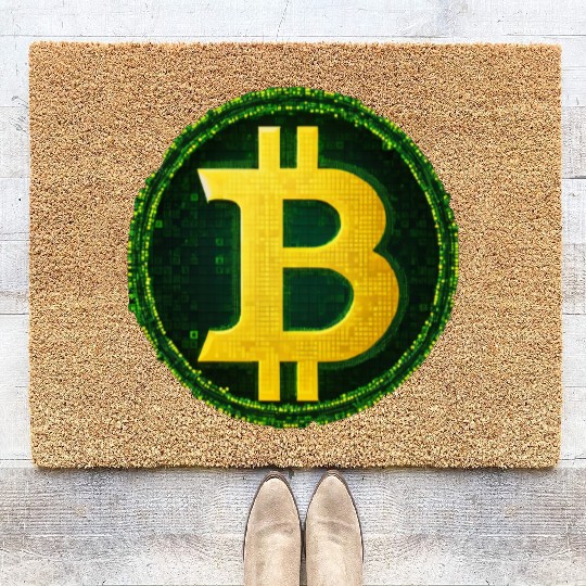 Glowing Matrix-Inspired Bitcoin Symbol Coir Doormats