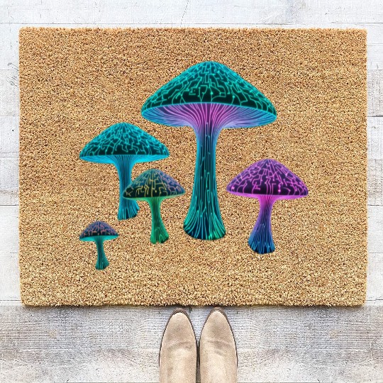 Psychedelic Neon Fungi Glow Coir Doormats