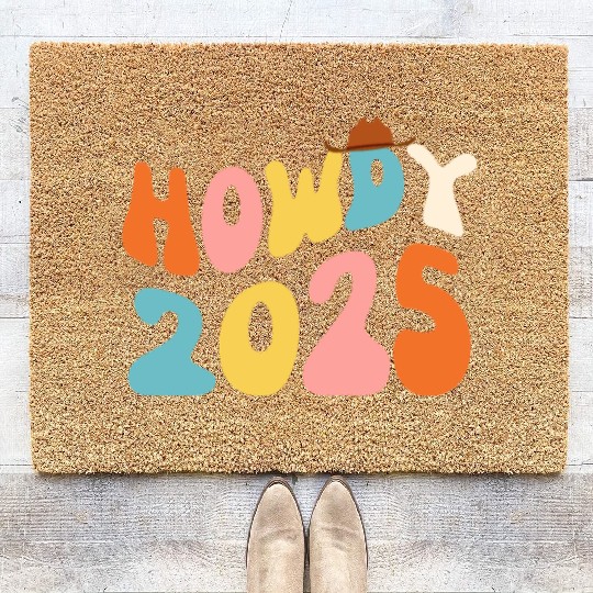 Howdy 2025 funny 2025 NYE Groovy Coir Doormats
