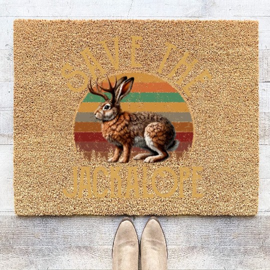 Save The Jackalope, Vintage Retro Camping Lover Ja Coir Doormats