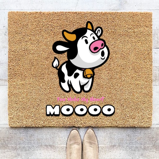 You Make My Heart Moo! Cow Valentines Day Coir Doormats