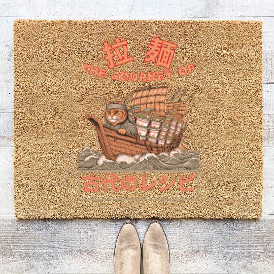 Samurai Cat with ramen Coir Doormats