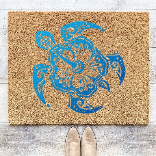 Hibiscus Turtle Hawaiian Distressed Graphic Coir Doormats