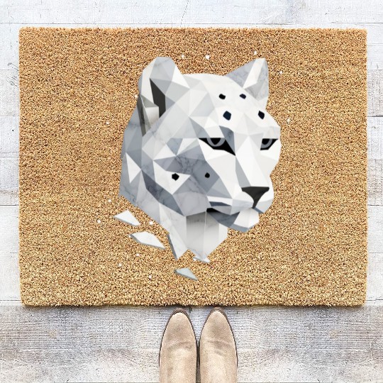 Geometric Snow Leopard - Elegance of the Wild Coir Doormats