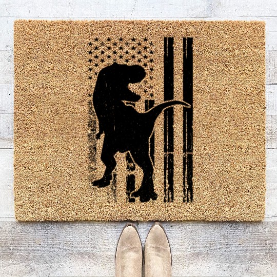 Dinosaur US Flag Dino Silhouette Coir Doormats