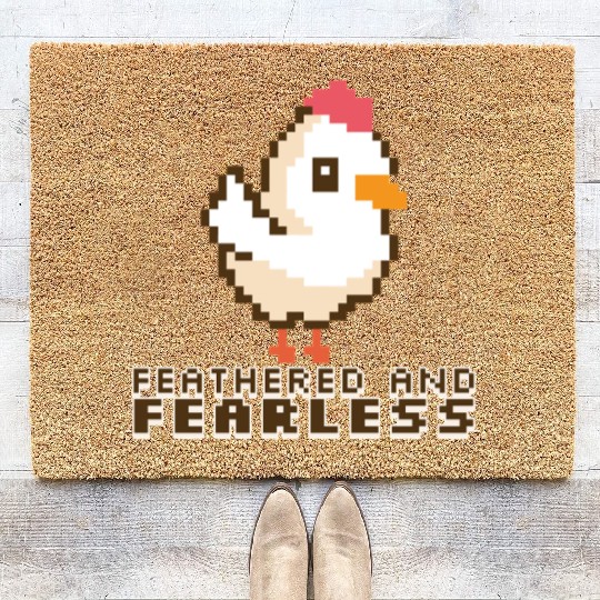 Feathered and Fearless: Bold 8-Bit Chicken Coir Doormats