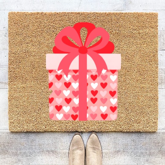 Hearts Gift Box Pattern Design Coir Doormats